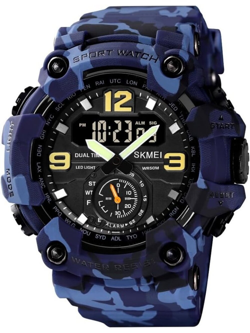 Men's Camouflage Blue Analog Digital Sport Military Dual Display 50M LED Watches